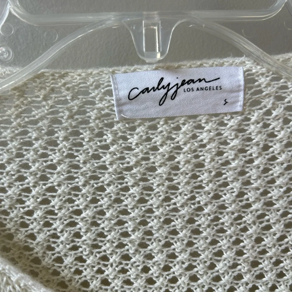 Carly Jean Los Angeles Ivory Open-Knit Pullover Sweater Knit Crew Neck S - Picture 2 of 3